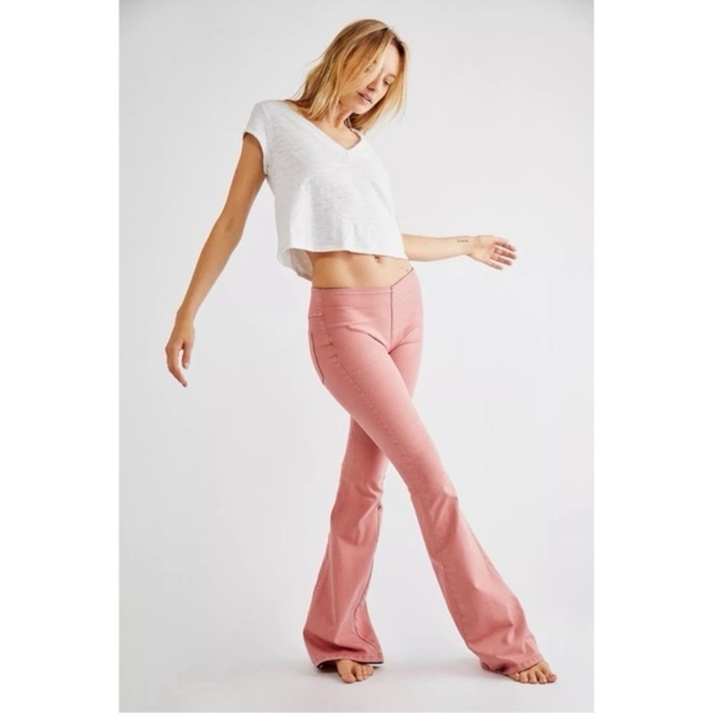 Free People Penny Pull-on Flare Jeans in Clay Rose Pink - size 28